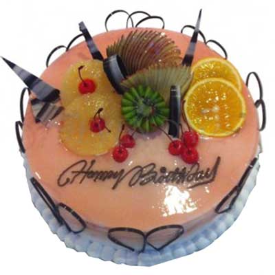 "Orange Gel Fruit Topped Cake - 1kg - Click here to View more details about this Product